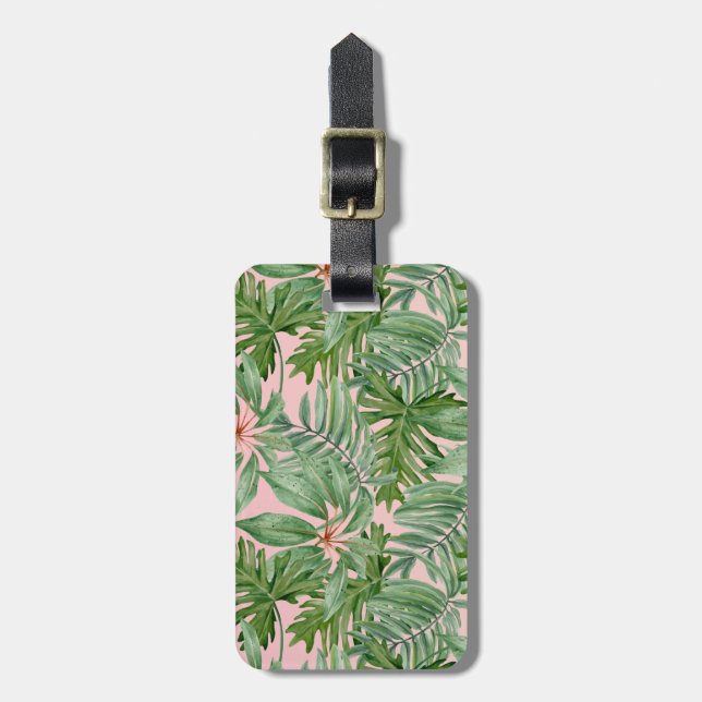 Einfache, moderne, rosa Palmblätterblätter tropisc Gepäckanhänger (Vorderseite vertikal)