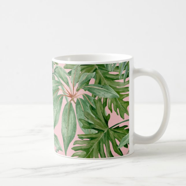 Einfache, moderne, rosa Palmblätterblätter tropisc Kaffeetasse (Rechts)