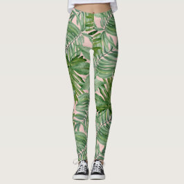 Einfache, moderne, rosa Palmblätterblätter tropisc Leggings
