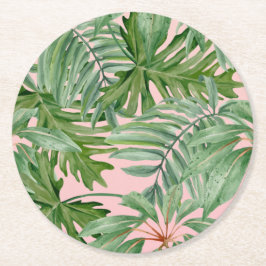 Einfache, moderne, rosa Palmblätterblätter tropisc Runder Pappuntersetzer