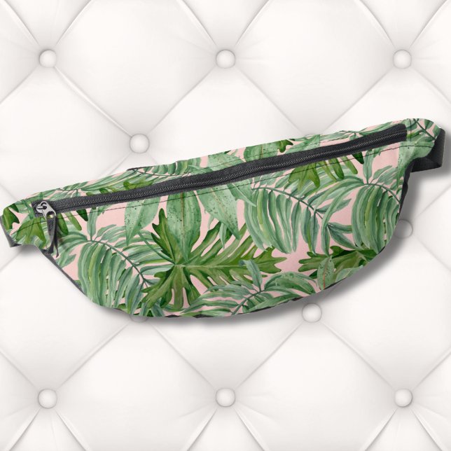 Einfache, moderne, rosa Palmenblätterwand tropisch Bauchtasche (Simple Modern Pink Palm Leaf Tropical Floral Wall Fanny Pack)