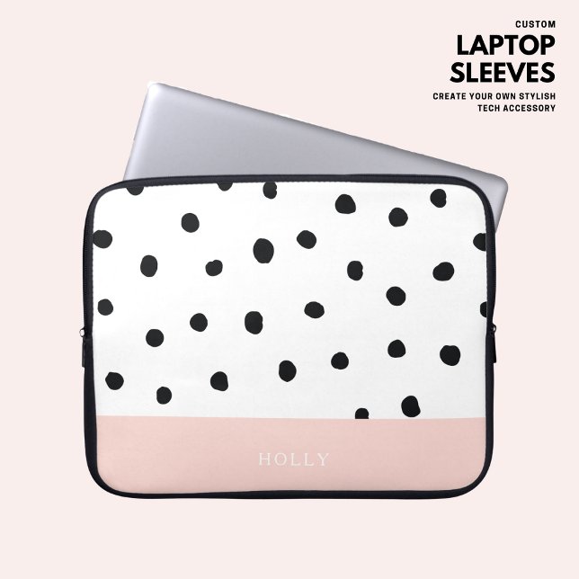 Einfache, moderne Rosa Polka Dot Personalisiert Laptopschutzhülle (Von Creator hochgeladen)