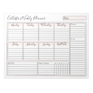 Einfache, moderne rosa, weiße, wöchentlich geferti notizblock