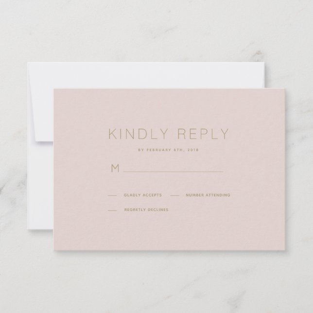 Einfache, moderne rosafarbene Beige-Hochzeitkarte  RSVP Karte (Vorderseite)