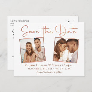 Einfache moderne Rose Gold 2 Foto Save the Date Postkarte