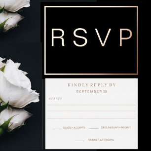 Einfache moderne ROSE Gold Border Wedding RSVP Folie Einladungspostkarte