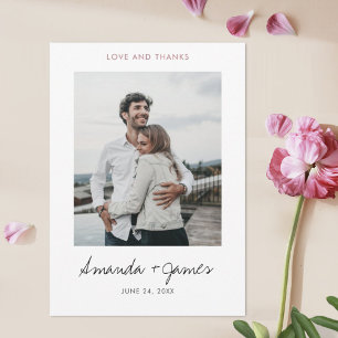Einfache, moderne Rose Gold Foto Hochzeit Dankeskarte