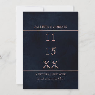 Einfache moderne Rose Gold Navy Blue Watercolor Save The Date