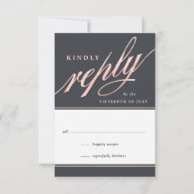 Einfache moderne Rose Gold Script-Antwortkarten