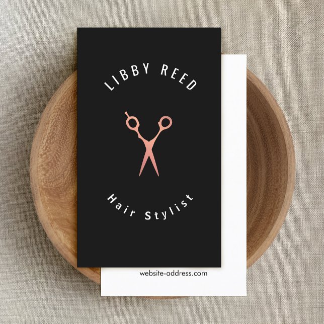 Einfache moderne Rose Goldschere Schwarz Visitenkarte (Von Creator hochgeladen)