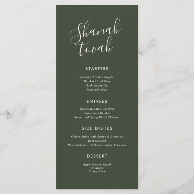 Einfache moderne Rosh Hashanah Dinner Menu Menükarte (Vorderseite)