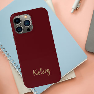 Einfache moderne Rot- und Gold-Monogramm-Bezeichnu Case-Mate iPhone Hülle