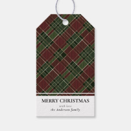 Einfache Moderne Rot und Grün Kariert Frohe Weihna Geschenkanhänger