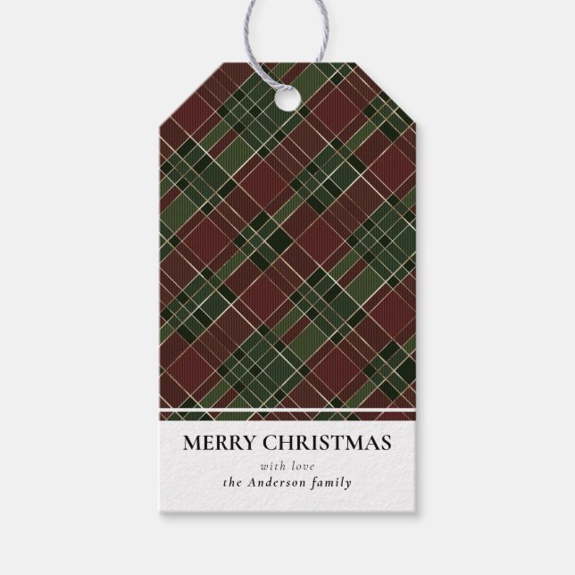Einfache Moderne Rot und Grün Kariert Frohe Weihna Geschenkanhänger (Vorderseite)
