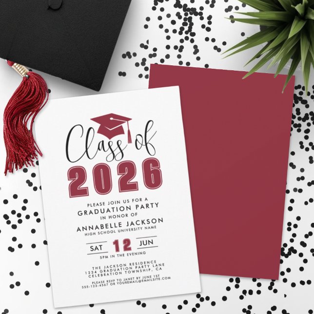Einfache moderne rote Abschlussfeier Einladung (Simple Modern Red Graduation Party Invitation)