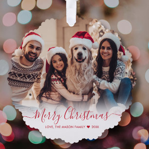 Einfache moderne Rote Schrift 2 Foto Weihnachten Ornament Karte