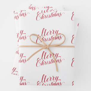 Einfache moderne rote Schrift Elegante Weihnachten Geschenkpapier Set