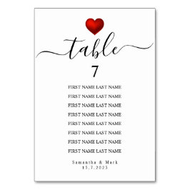 Einfache moderne Rotes Herz White Wedding Tischnummer