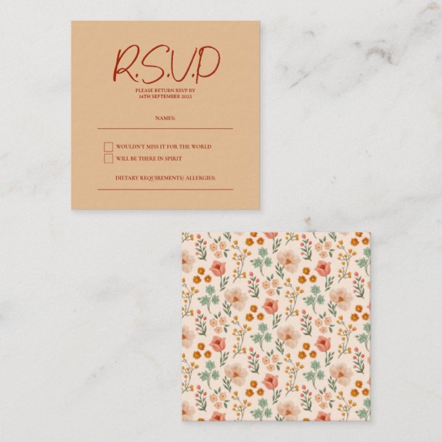 Einfache moderne RSVP-Karte für Blumenhochzeiten Begleitkarte (Vorne/Hinten)