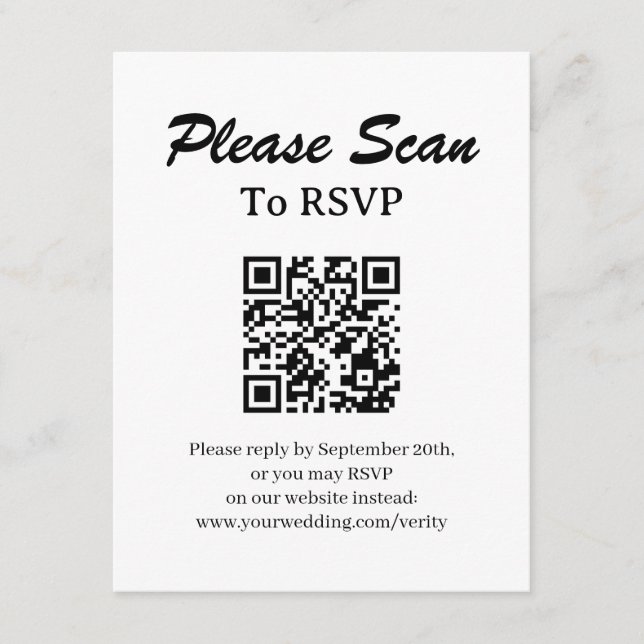 Einfache moderne RSVP-Karte mit QR-Code-Beilagekar Begleitkarte (Vorderseite)