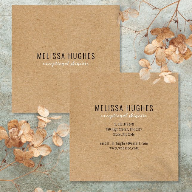 Einfache moderne rustikale Kraft Quadratische Visitenkarte (Simple Modern Rustic Kraft Square Business Card)