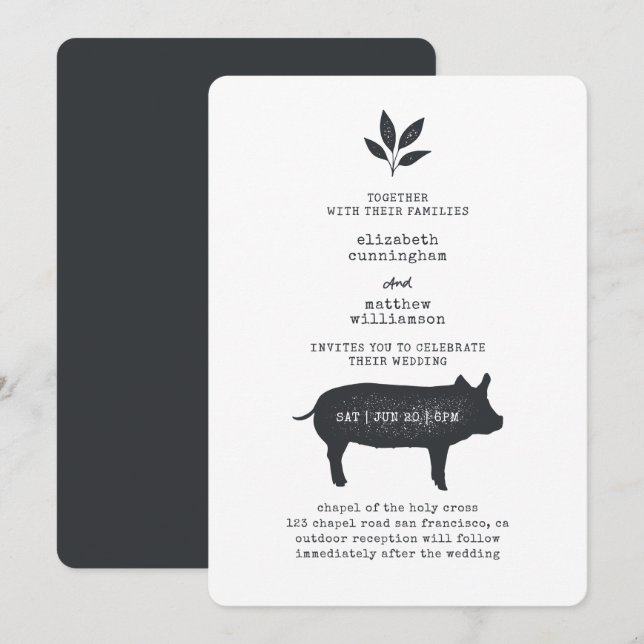 Einfache moderne Rustikale Landhaus Hochzeit Einladung (Vorne/Hinten)