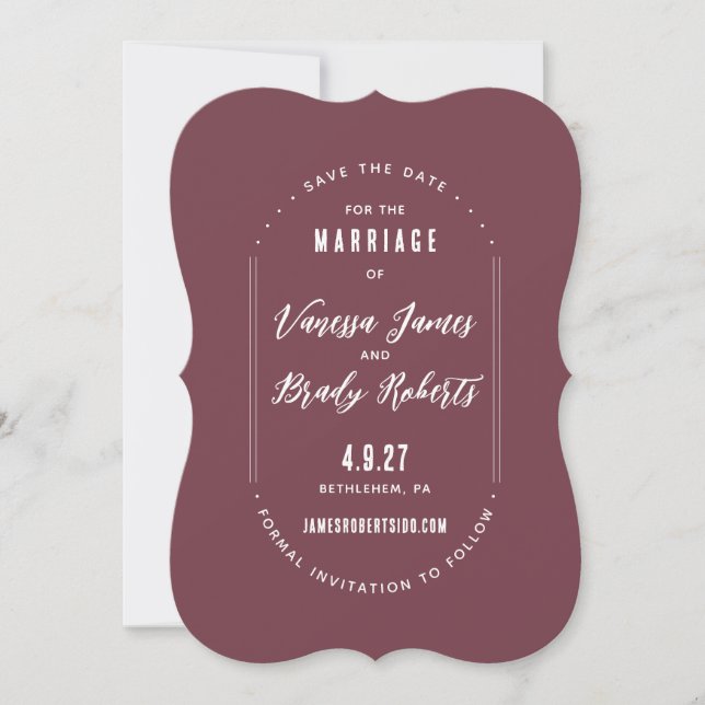 Einfache Moderne Save the Date in Maroon Minimalis Einladung (Vorderseite)