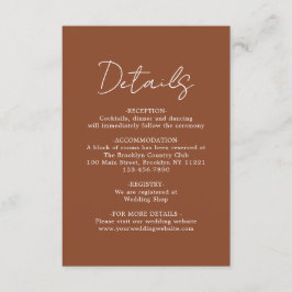 Einfache moderne Schlichte Terracotta Hochzeitsdet Begleitkarte
