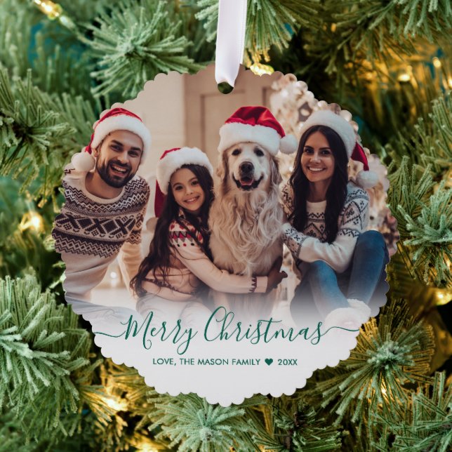 Einfache moderne Schrift 2 Foto Weihnachten Ornament Karte (Insitu (Baum))