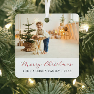 Einfache moderne Schrift Frohe Weihnachten Foto Ornament Aus Metall