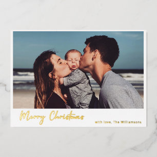 Einfache moderne Schrift Frohe Weihnachts-Foto Gol Folien Feiertagskarte