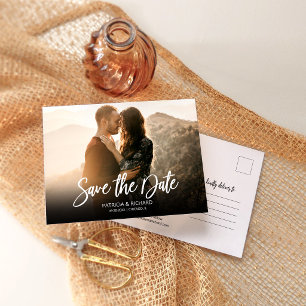 Einfache moderne Schrift Hochzeit Termin Foto Postkarte