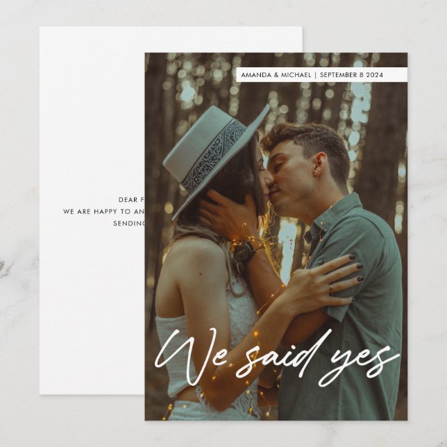 Einfache moderne Schrift Wir sagten Ja Hochzeit Fo Einladung (Vorne/Hinten)