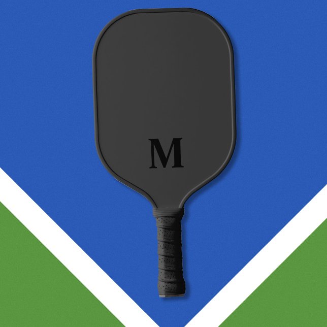 Einfache moderne Schwarz-Initial-Monogramm Pickleball Schläger (Von Creator hochgeladen)
