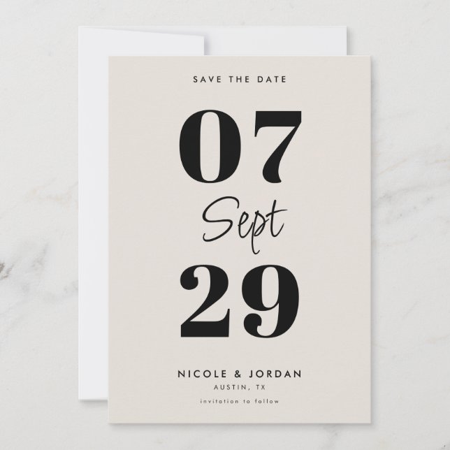 Einfache moderne Schwarz- und Elfenbeinhochzeit Save The Date (Vorderseite)
