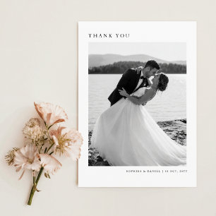 Einfache moderne Schwarz-Weiß-Foto-Hochzeit Dankeskarte
