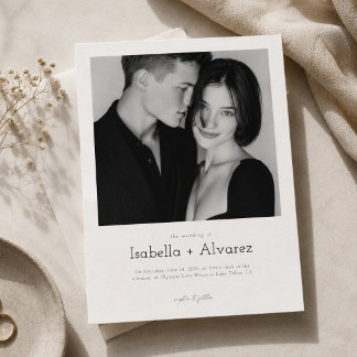 Einfache moderne Schwarz-Weiß-Foto-Hochzeit Einladung