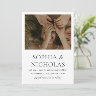 Einfache moderne Schwarz-Weiß-Foto-Hochzeit Save The Date