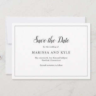 Einfache moderne Schwarz-Weiß-Hochzeit Save The Date