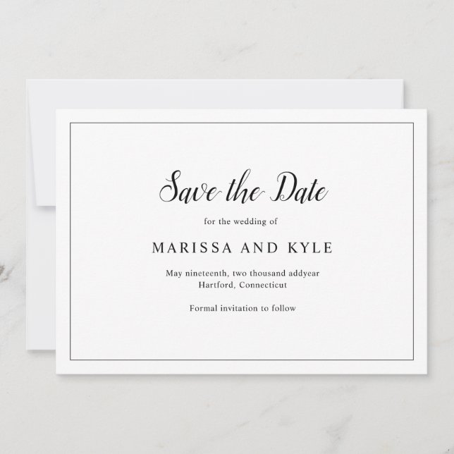 Einfache moderne Schwarz-Weiß-Hochzeit Save The Date (Vorderseite)