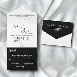 Einfache moderne Schwarz-Weiß-Kalligrafie-Hochzeit All In One Einladung