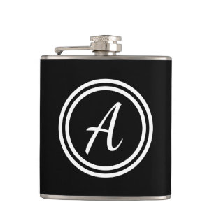 Einfache, moderne Schwarz-Weiß-Monogramm Flachmann