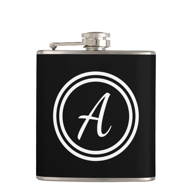 Einfache, moderne Schwarz-Weiß-Monogramm Flachmann (Vorderseite)