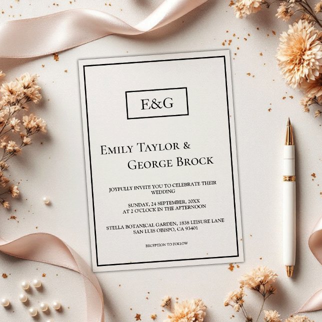 Einfache moderne Schwarz-Weiß-Monogramm-Hochzeit Acryleinladungen (Von Creator hochgeladen)