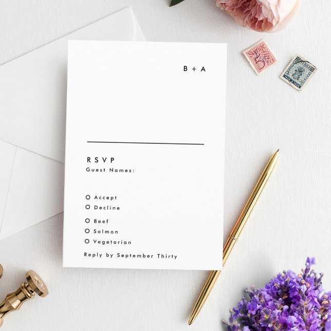 Einfache moderne Schwarz-Weiß-Monogramm-Hochzeit RSVP Karte (Von Creator hochgeladen)