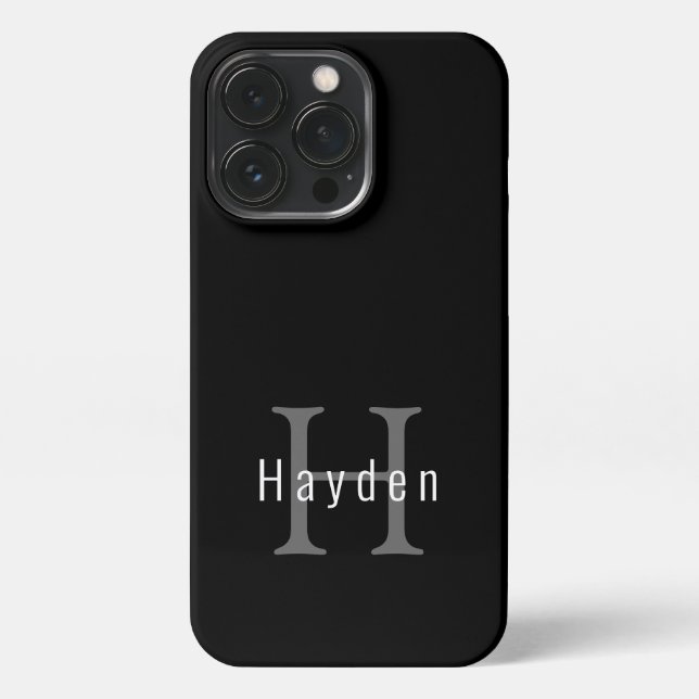 Einfache, moderne Schwarz-Weiß-Monogramm iPhone Hülle (Rückseite)