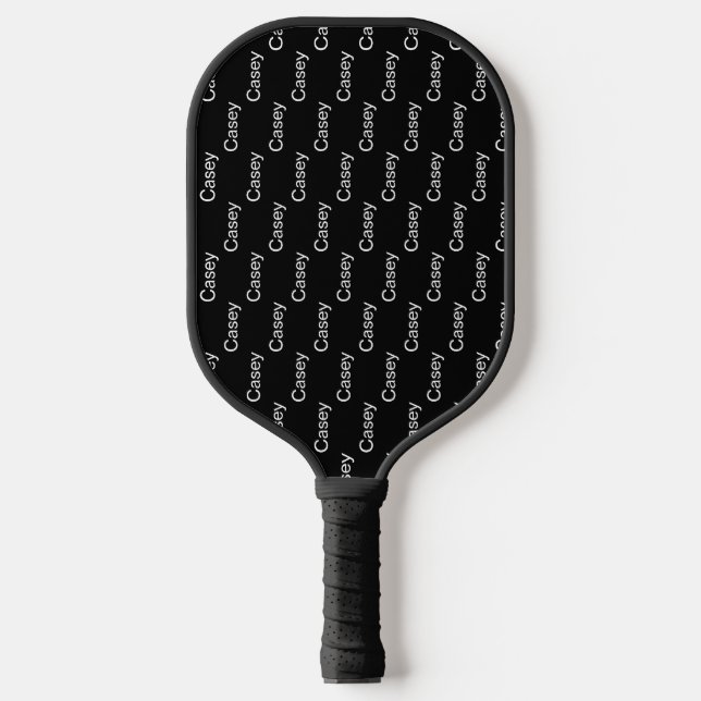 Einfache, moderne Schwarz-Weiß-Monogramm-Vorname Pickleball Schläger (Vorderseite)