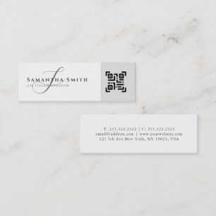 Einfache, moderne Schwarz-Weiß-QR Mit Monogramm Mini Visitenkarte