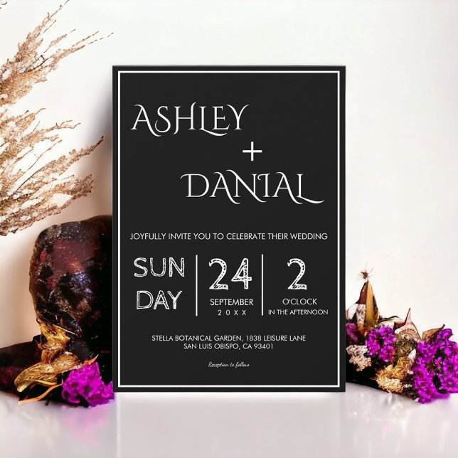 Einfache moderne Schwarz-Weiß-Script-Hochzeit Einladung (Von Creator hochgeladen)