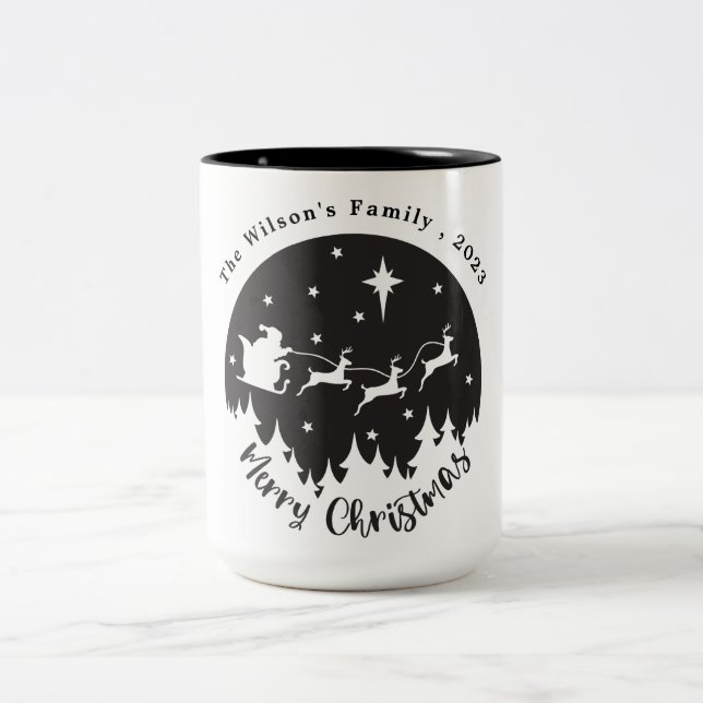Einfache, moderne Schwarz-Weiß-Weihnachten Zweifarbige Tasse (Mittel)